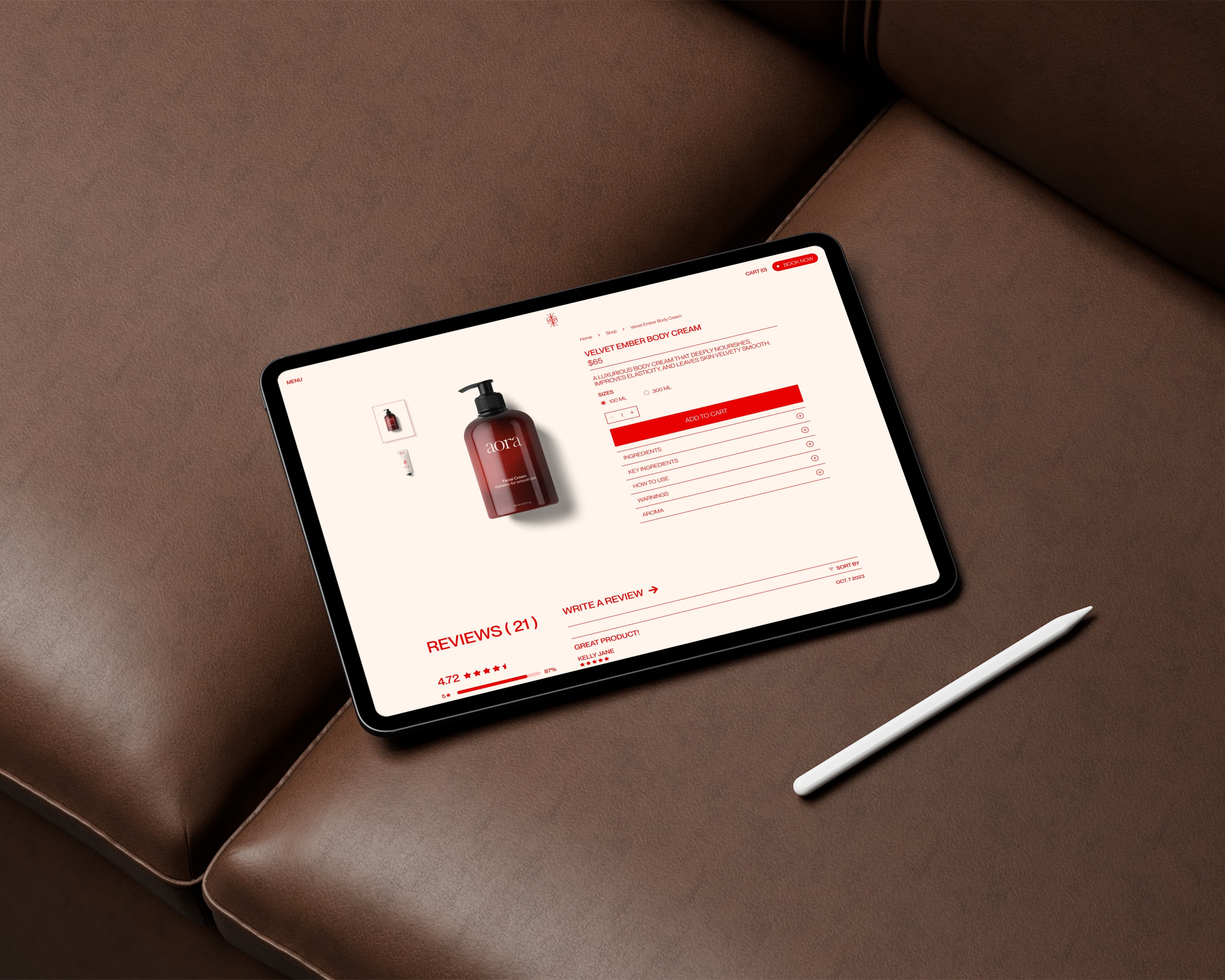 ipad on leather couch